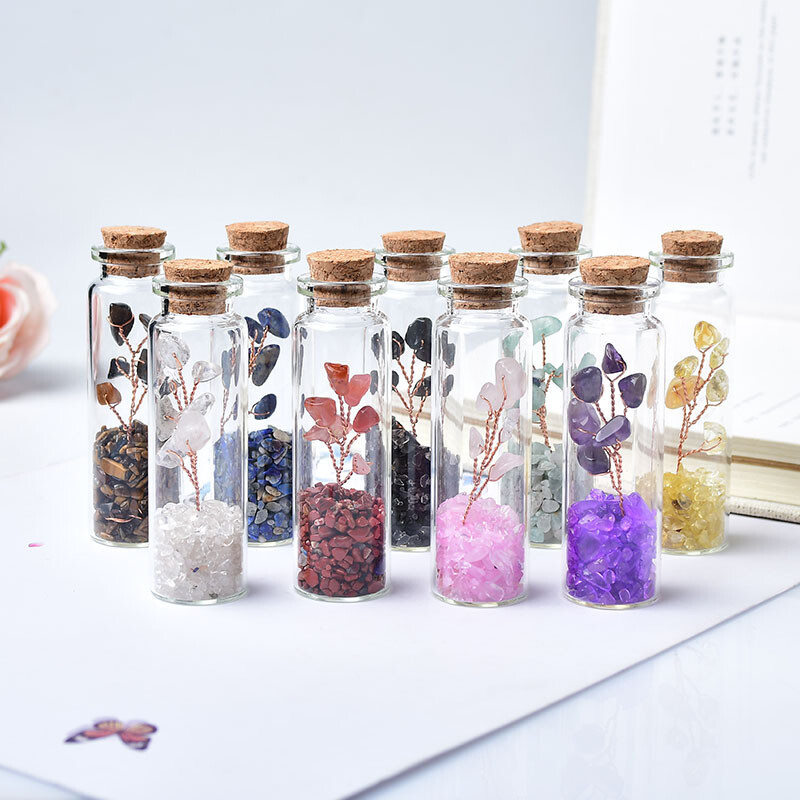 Chakra Wishing Bottle Set with Crystal Tree Drift Bottle Raw Stone Chips amulet