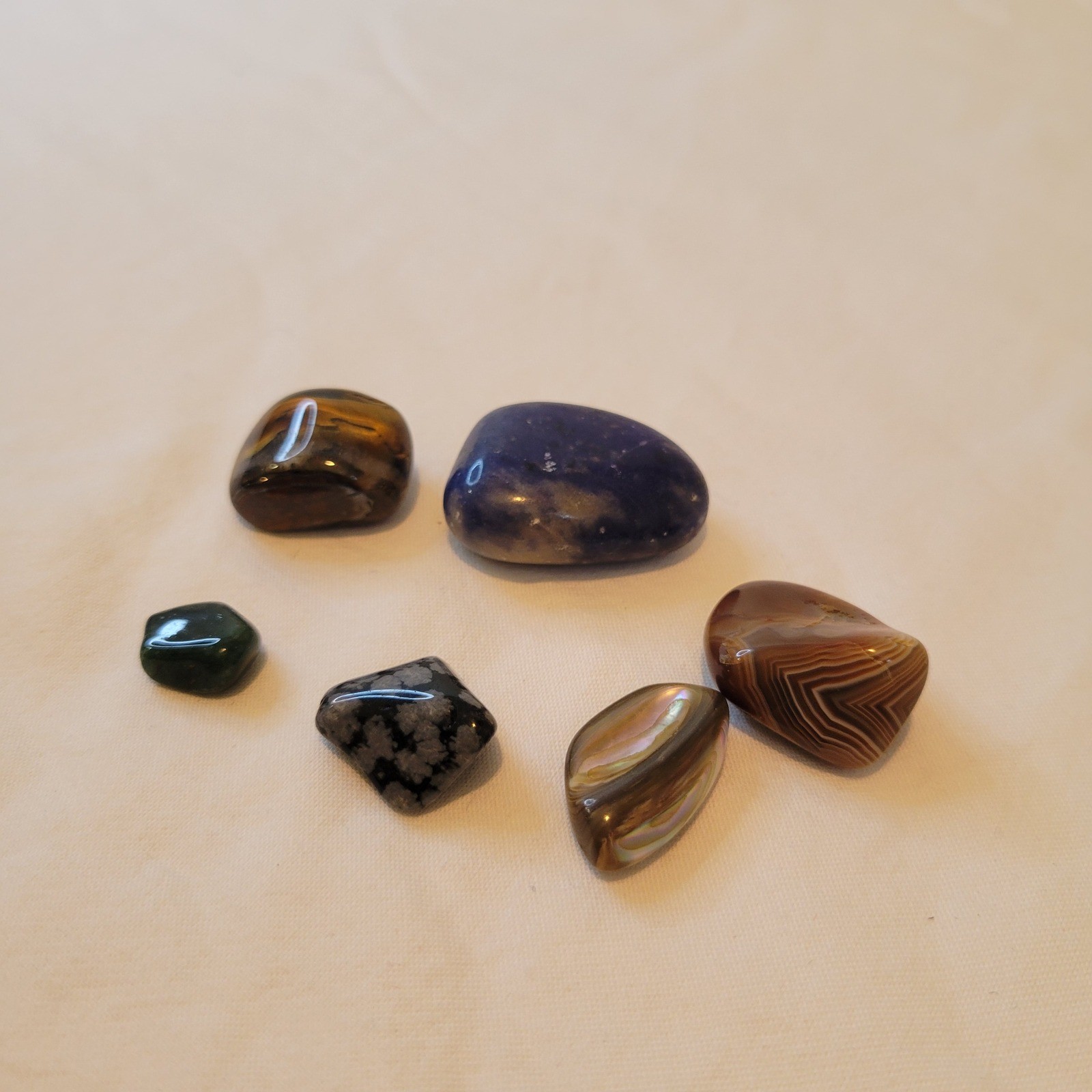 6 Piece Polished Tumbled Gemstone Small Rocks Set Tigers Eye Sodalite