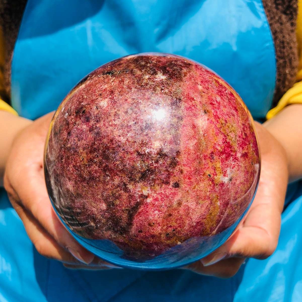 5.65 LB Natural Rhodonite Crystal Sphere Pink Black Healing Gem Stone 4781