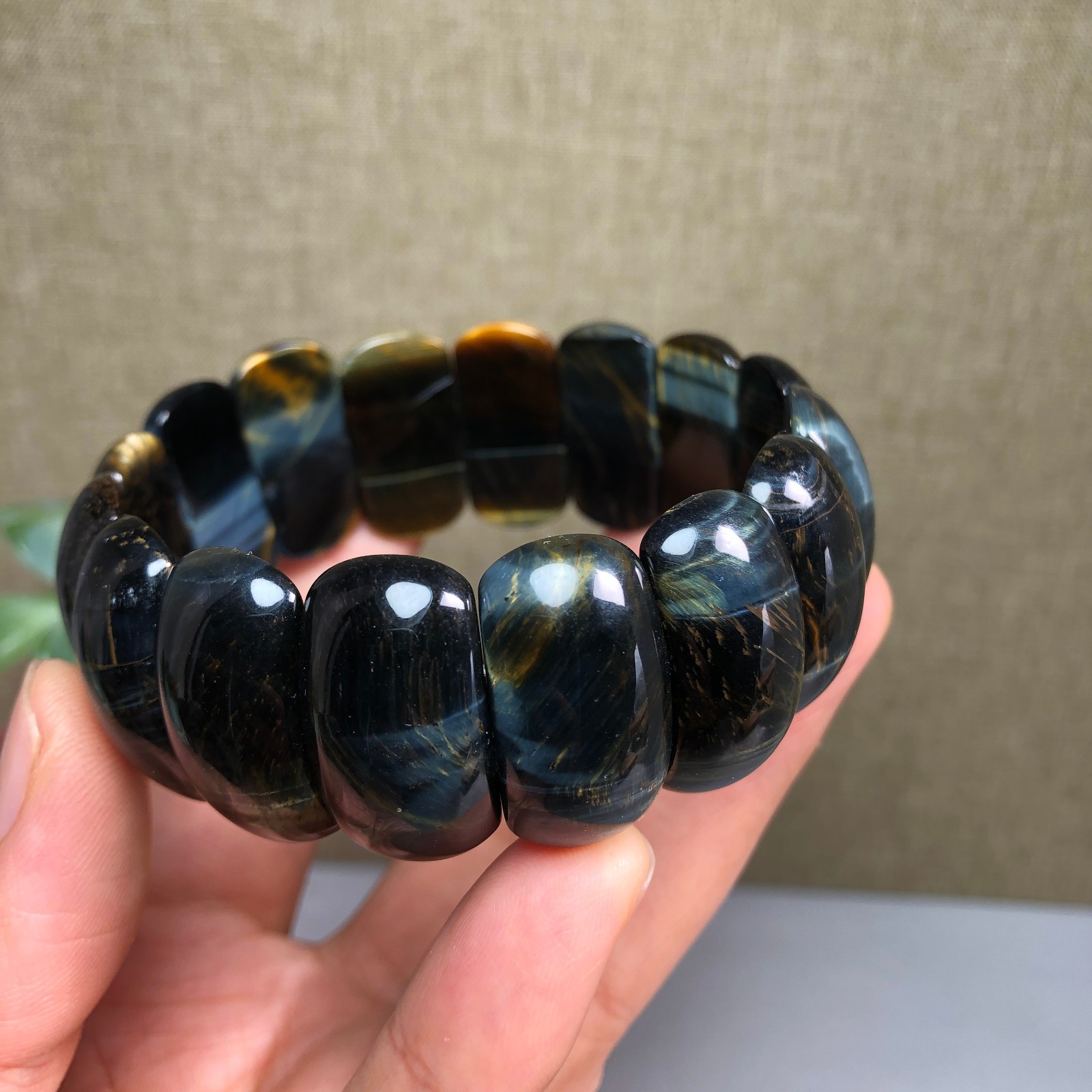 24-12-6mm Natural tiger eye slice quartz Crystal Hand cut polish bracelet A1390