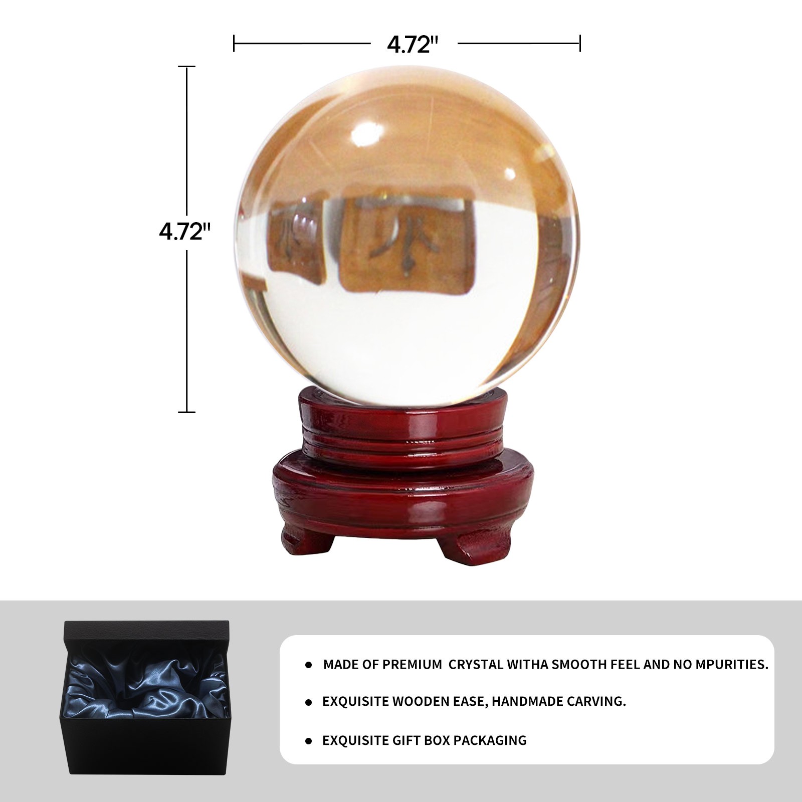 120mm Clear Divination Crystal Ball Meditation Glass Sphere with Wooden Stand