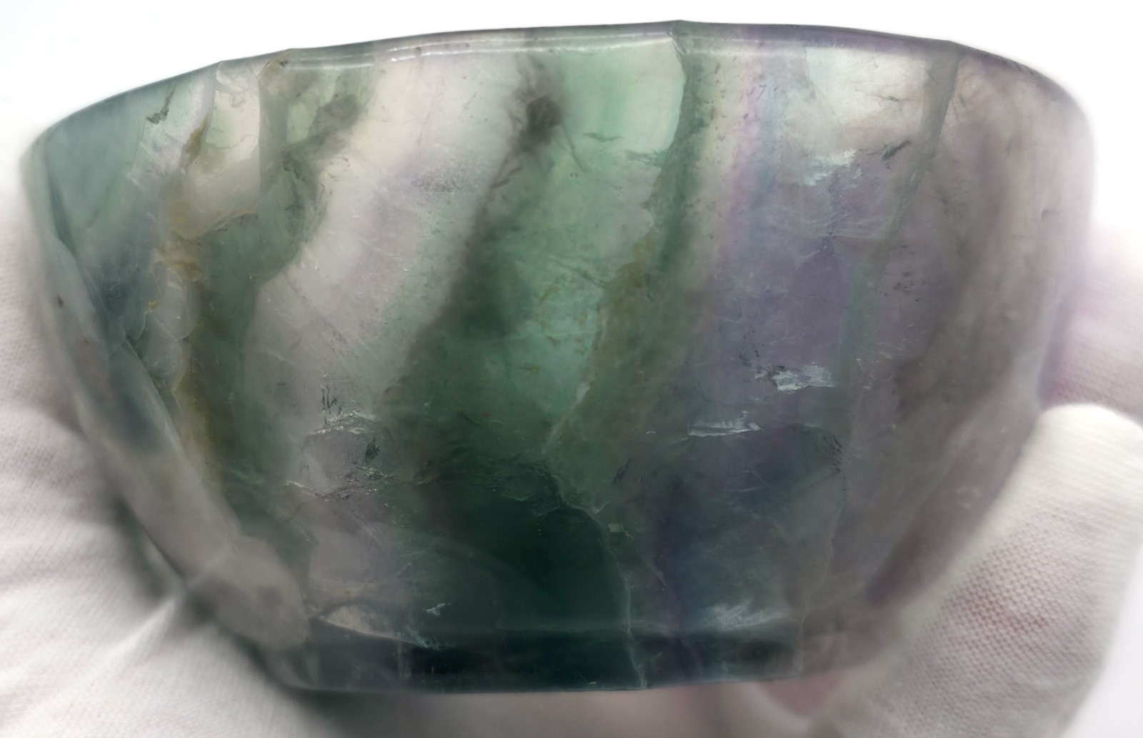 Carved Rainbow Fluorite Bowl Multicolor Crystal Display Specimen