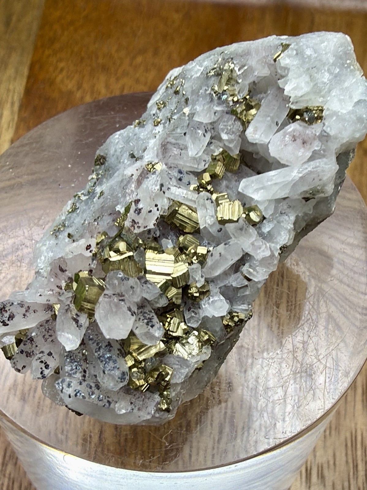 Crystal 25g Quartz W/ Specularite Inclusions & Pyrite Cluster Specimen Mineral