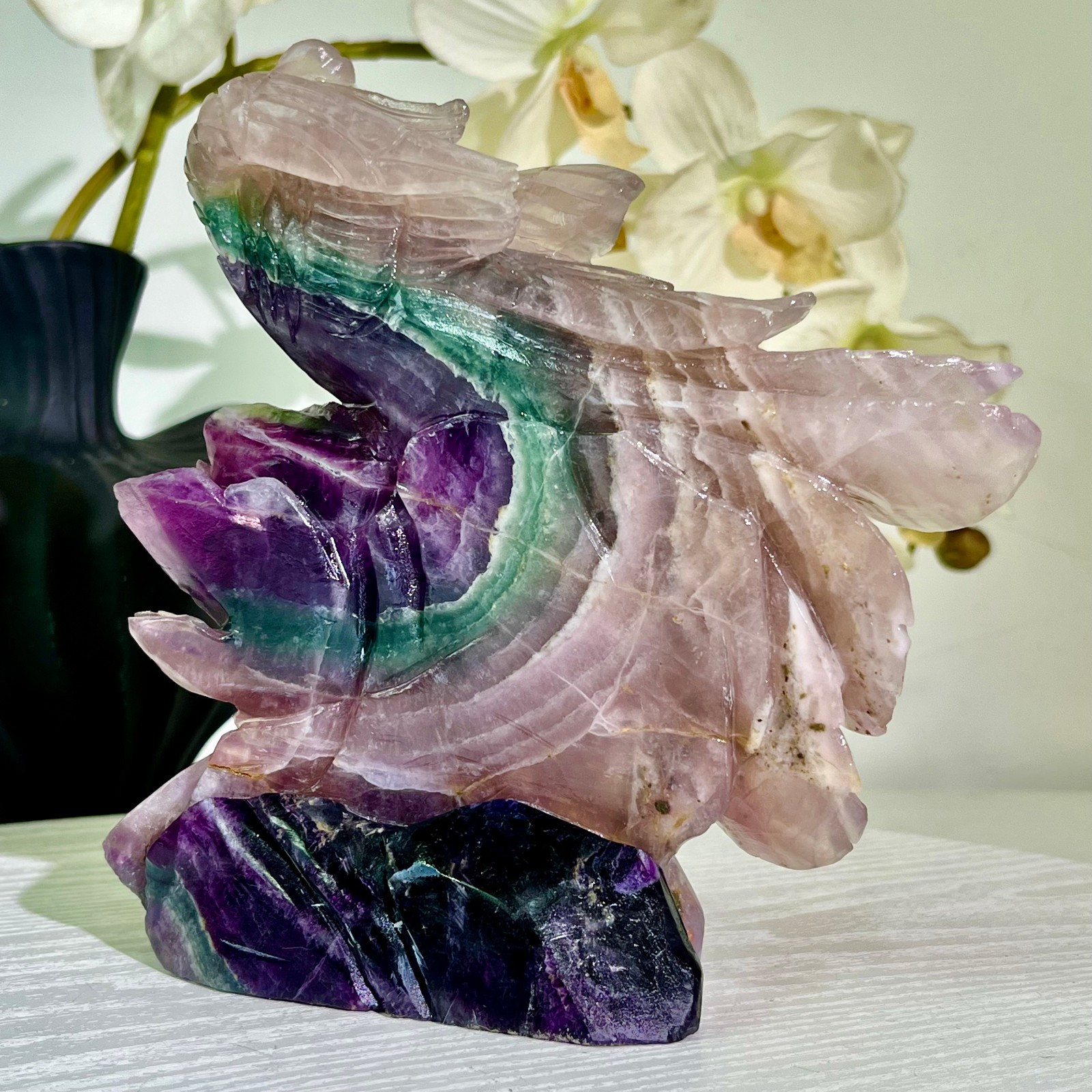 3.5LB Natural fluorite quartz products, hand carved and polished spiritual orna