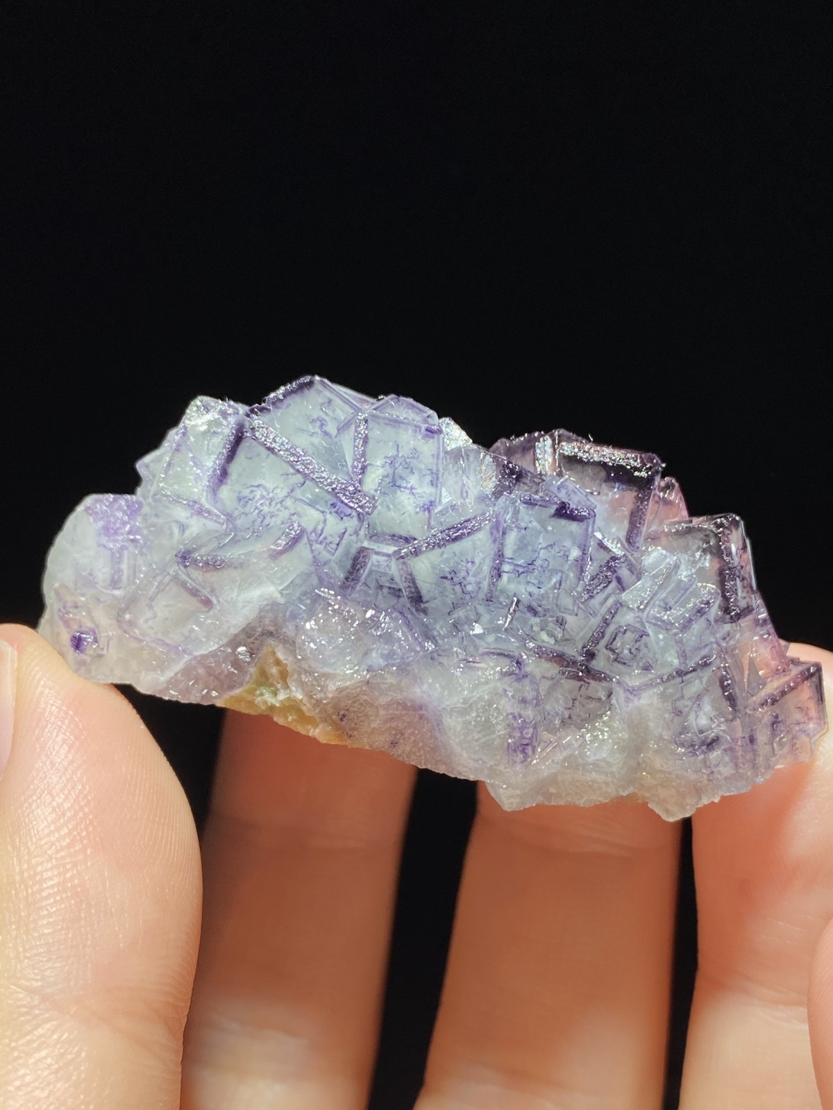 Exquisite Natural Purple-edged Cubic Fluorite Crystal Mineral Specimen,China