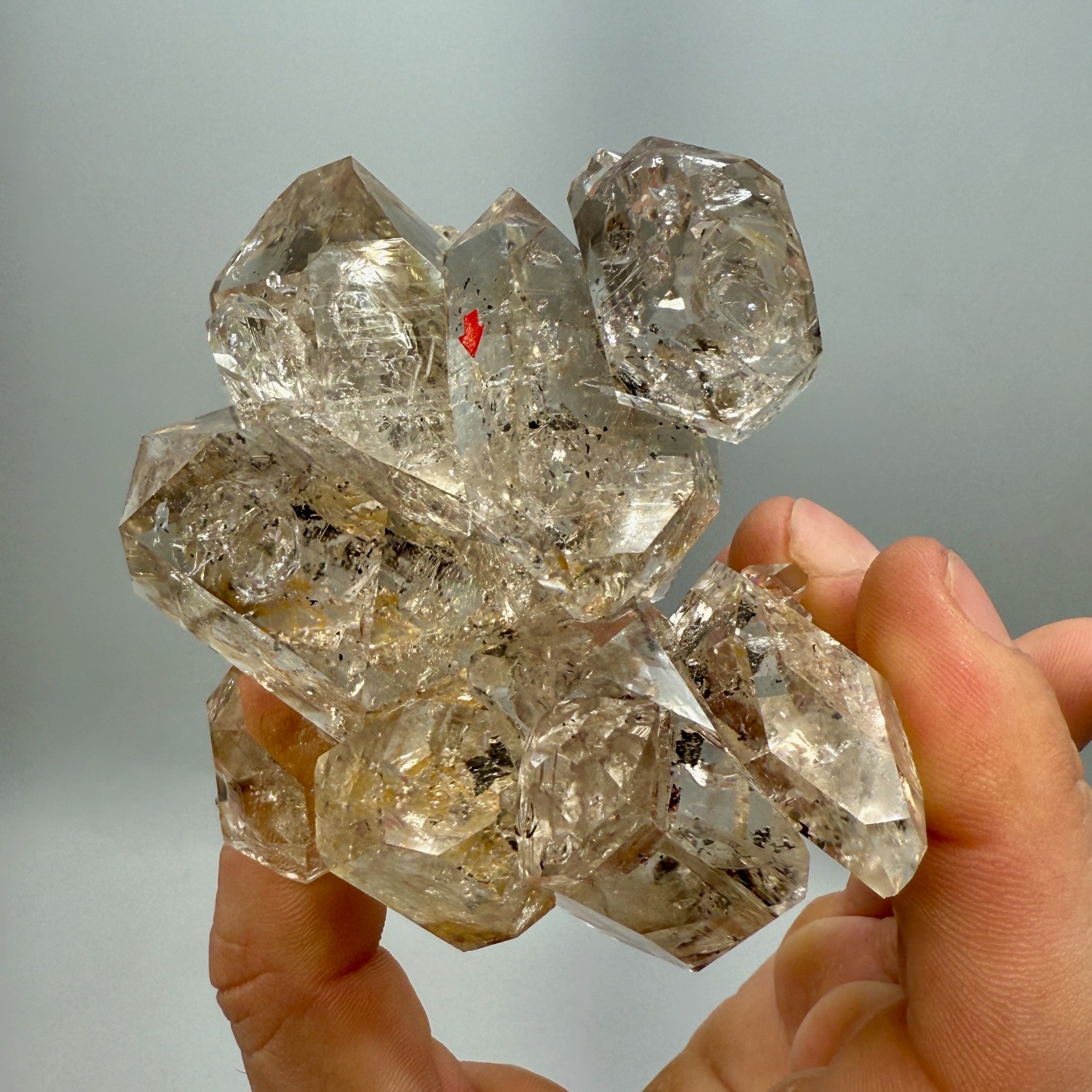 320 g Enhydro Herkimer Diamond Gem Cluster w/ Moving Bubble, Smoky Phantoms