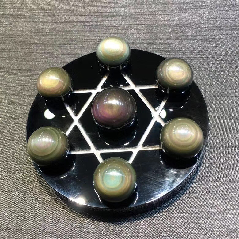 1pcs Seven Star Natural Rainbow obsidian Sphere Ball Chakra Healing+100mm stand