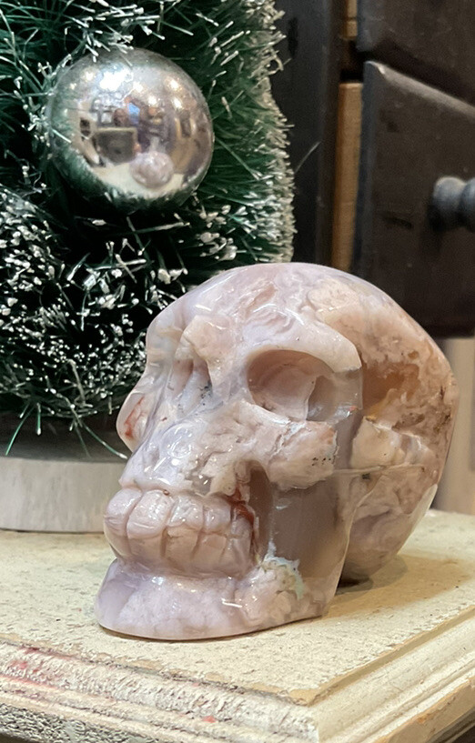 Flower Agate Skull (2″) Carved, Natural, Polished. Very Unique Piece!
