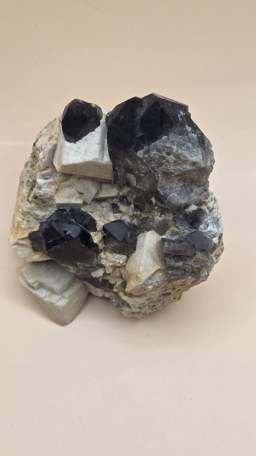 Smoky Quartz & Orthose Crystal Cluster – Fujian China – 8x6x9.5cm – 0.5 lb