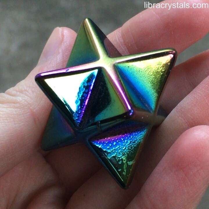 Titanium Aura Merkaba Star Crystal Rainbow Iridescent Sacred Geometry Decor 1.5″