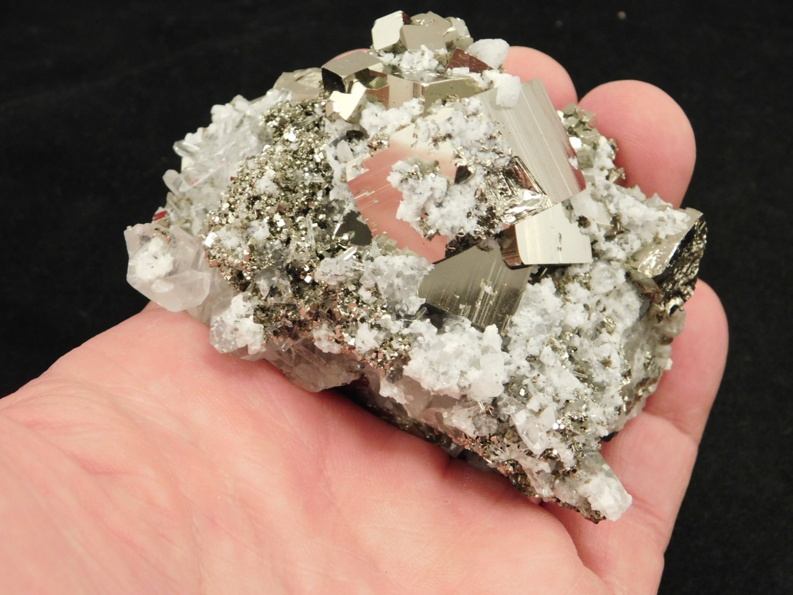 Larger! SUPER Nice PYRITE Crystal CUBE Cluster with Quartz Peru 297gr