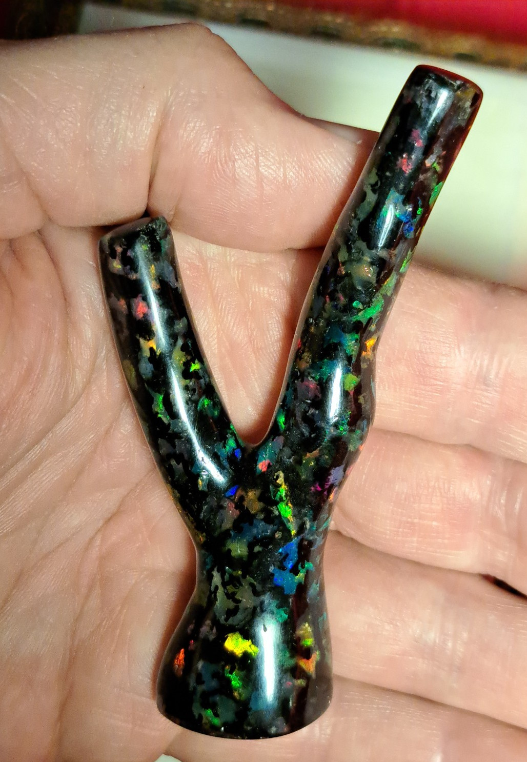 Huge Multicolor Indonesian Wood Opal Fossil Inlaid Mosaic Branch Stands Up