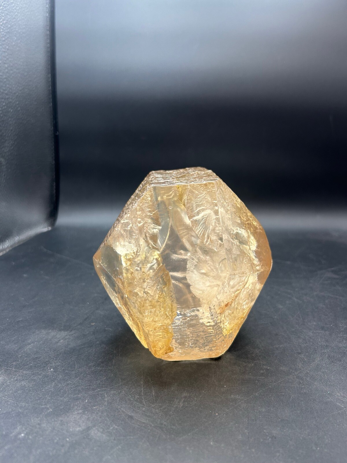 Vintage Crystal Amber Mineral Specimen in Lucite Paperweight Desk Decor