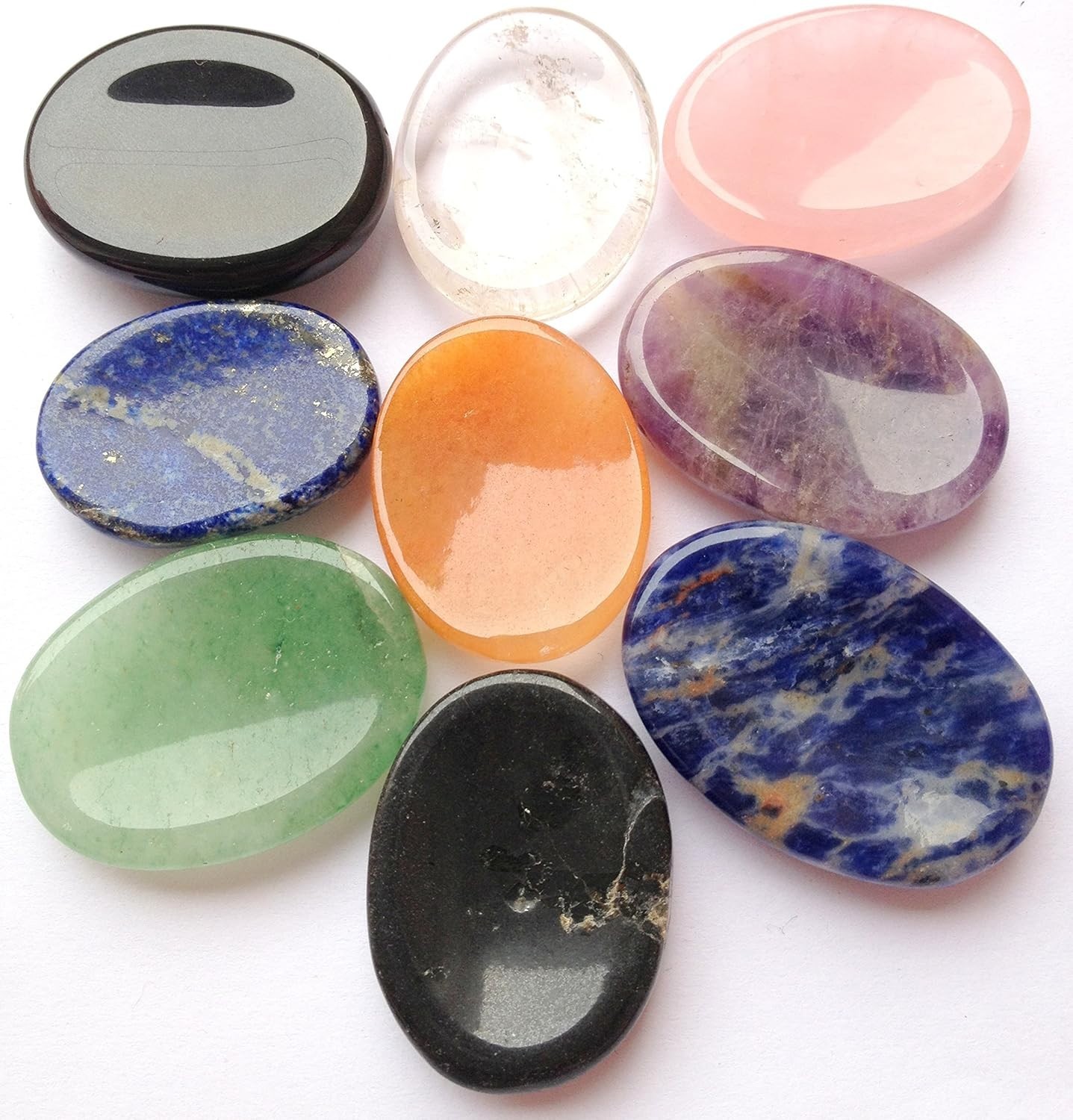 Elegant Lot of 9 Gemstone Worry Stones for Positive Energy and Emotional Balance