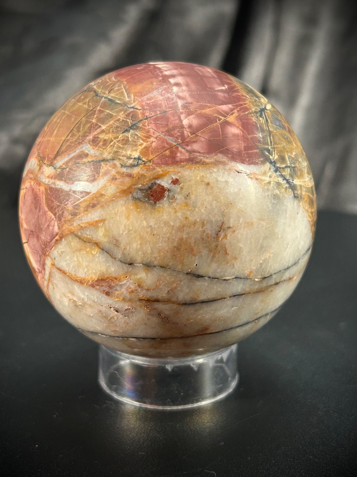 2.5″ Petrified Wood Sphere With Acrylic Stand 12.5oz (354 grams)