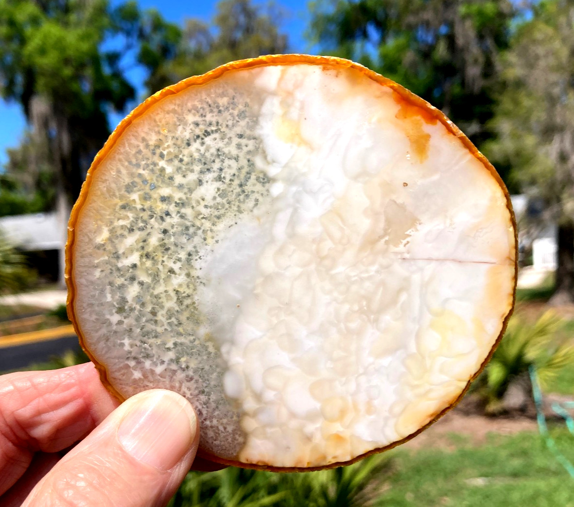 LARGE NATURAL AGATE SLAB with ACRYLIC STAND – 4 1/8 in. long.