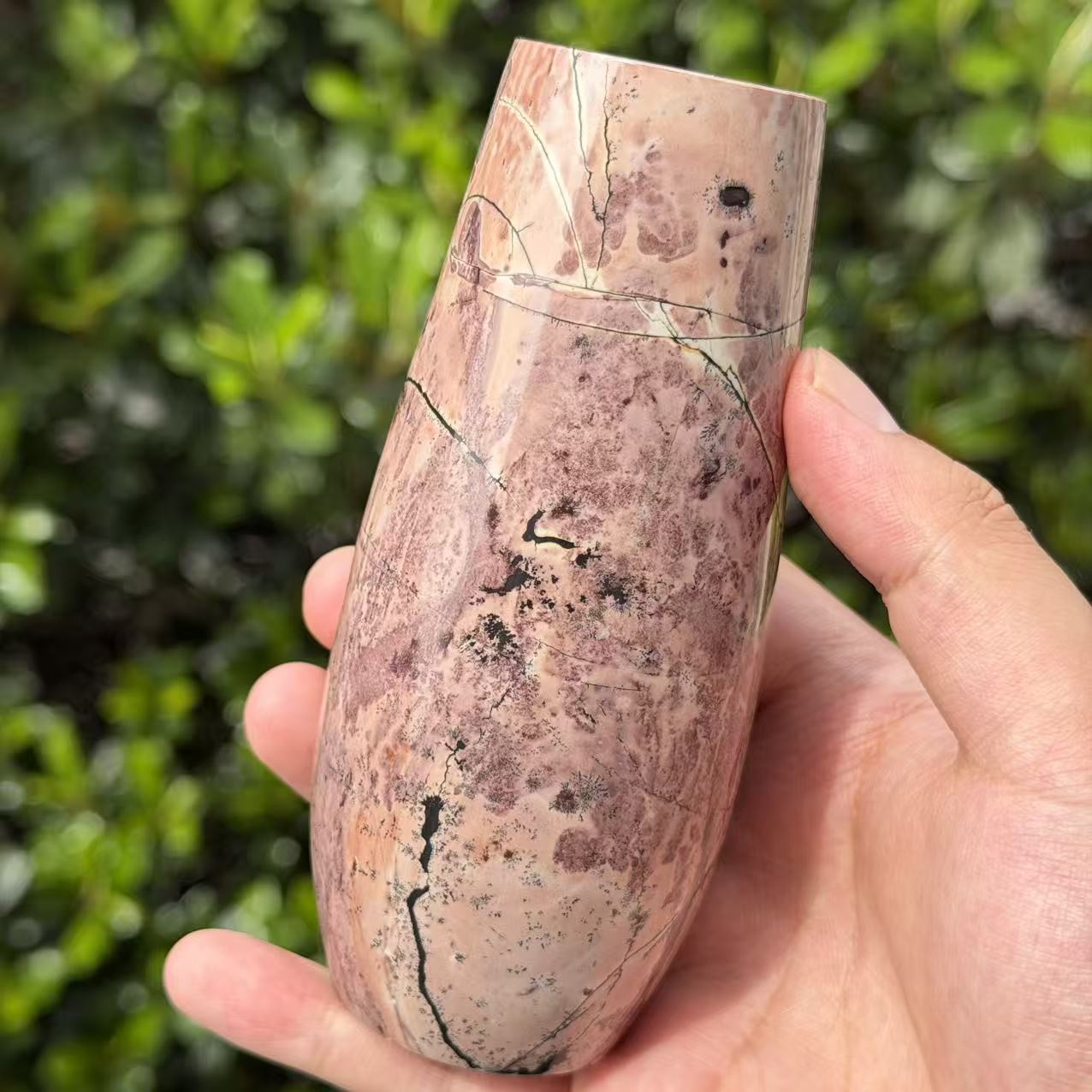 1.1LB 5.1″ Natural Picture Jasper Vase Crystal Carving Healing Home Decor