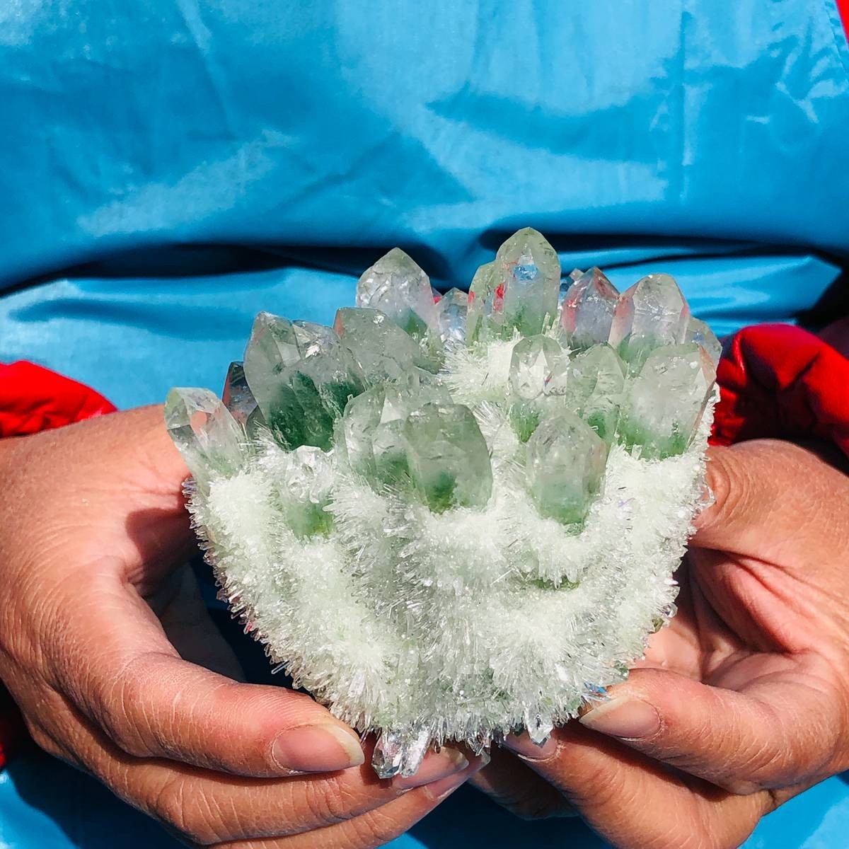 2 piece Lab-Grown Green Crystal Clusters Healing Energy Home Decor 2.61LB