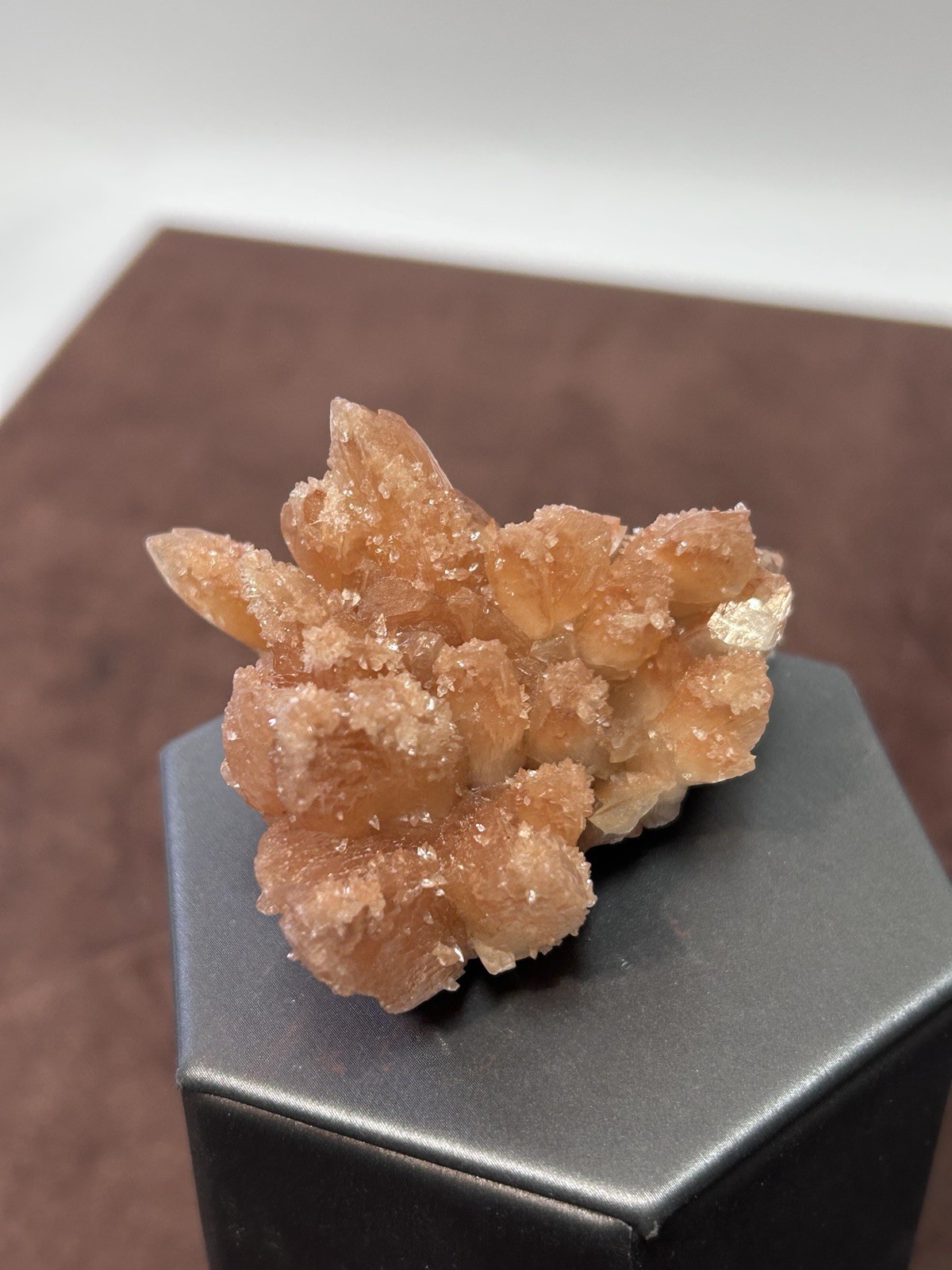 Peachy Salmon Orange Calcite on Calcite Santa Eulalia Mexico Joseph Simon