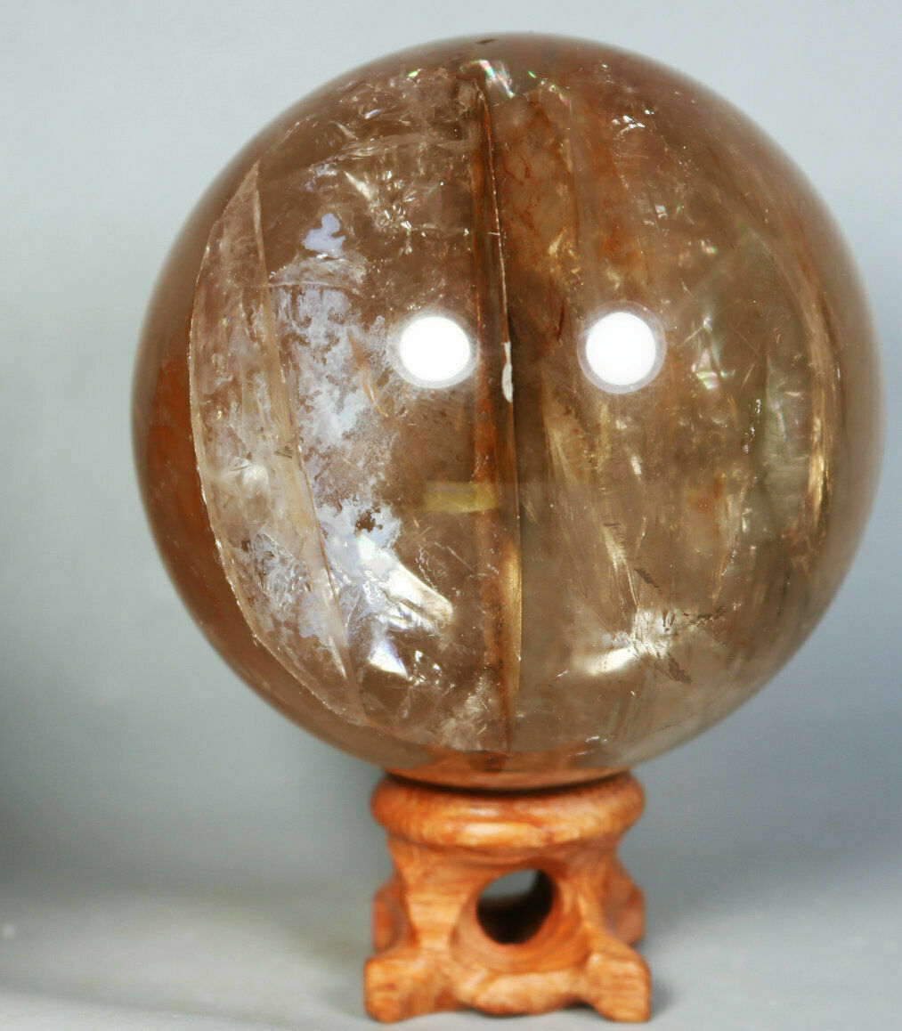 Natural RED QUARTZ Hematoid Crystal PHANTOM MULTI INCLUSIONS Sphere / Stand 73mm