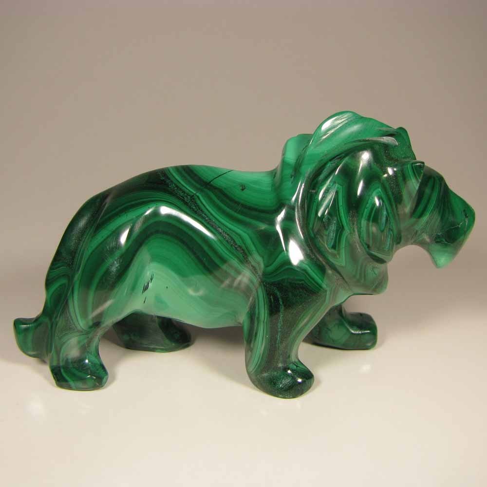 3.7″ Handcarved MALACHITE LION Gemstone Animal Carving – Congo, Africa