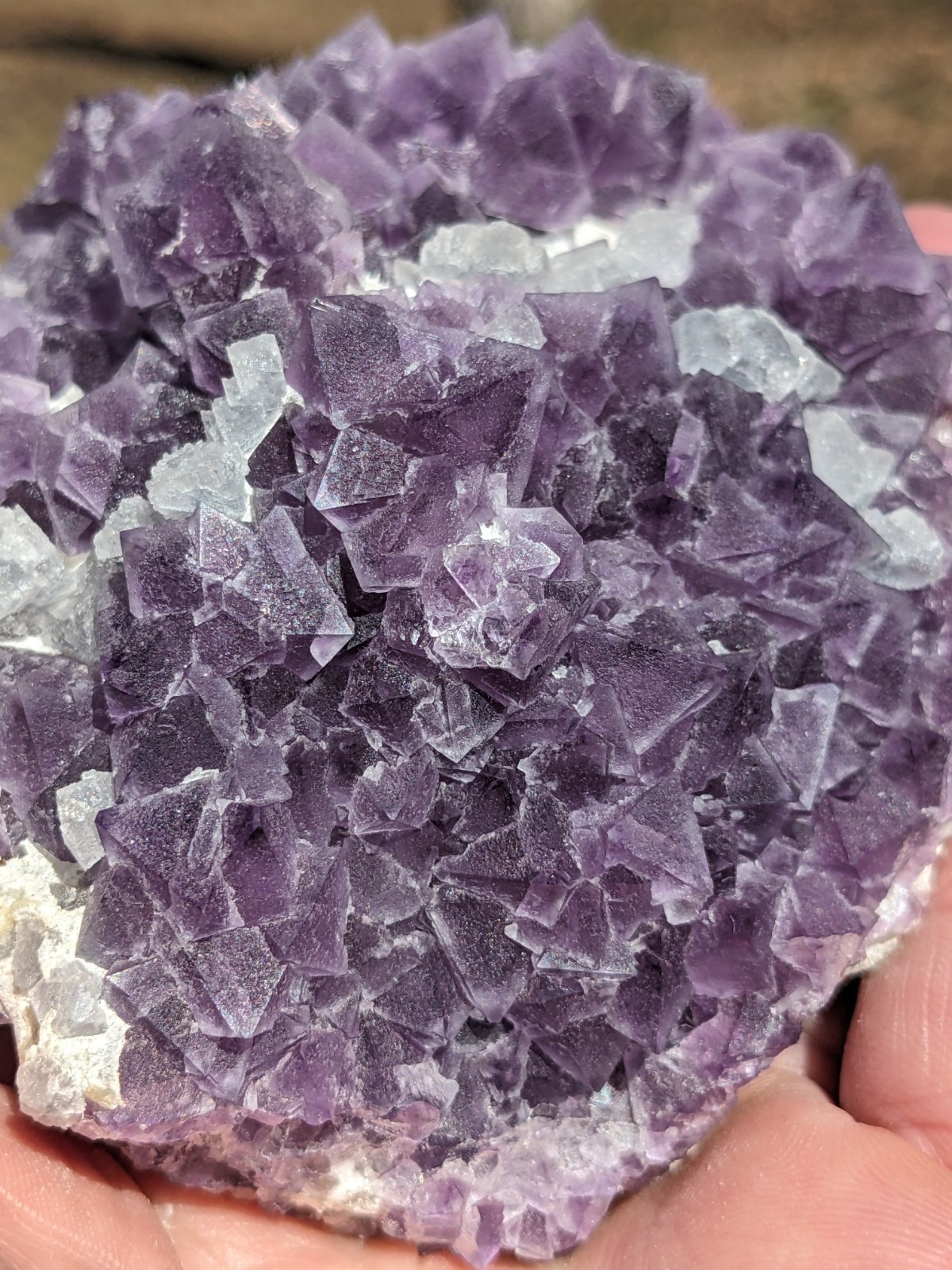 Purple Octahedral Fluorite W/ Light Blue Crystals From De’an Mine Jiangxi China