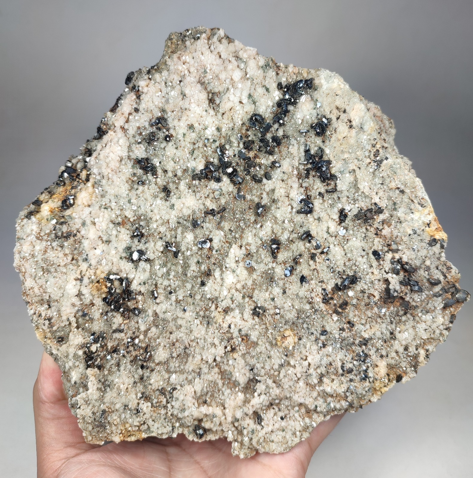 1850-gm Lustrous Hematite Crystals with Albite on Matrix, Large Size Specimen.