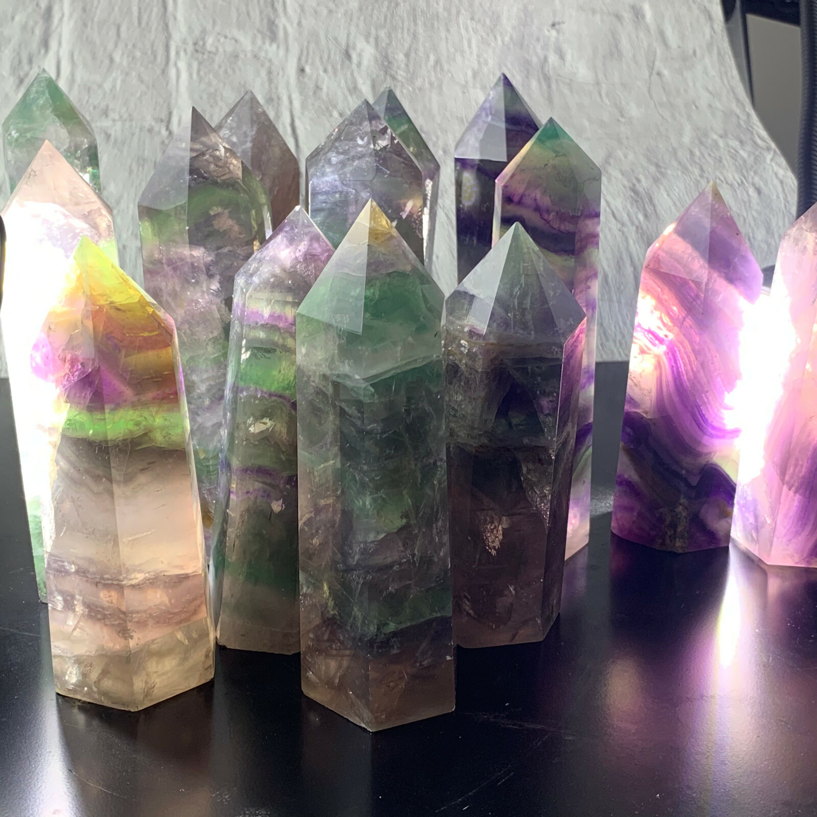 350g-500g Natural rainbow fluorite quartz crystal obelisk wand point healing 1PC