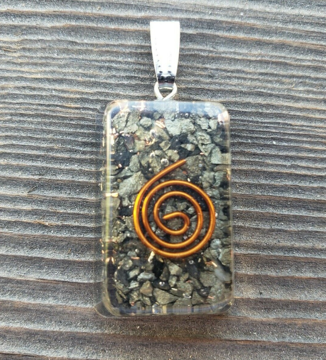 ORGONE PYRITE GEMSTONE RECTANGLE PENDANT ORGONITE (ONE)