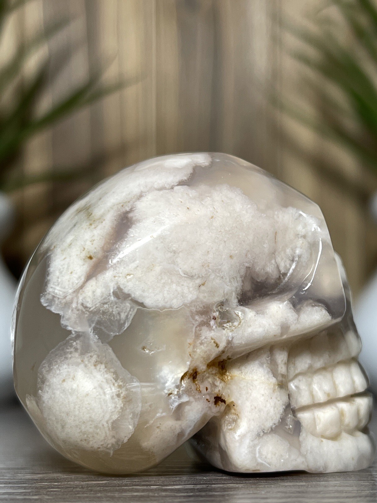 FLOWER AGATE SKULL – Mineral Blosssom Carving Chakra Crystal Statue Witch Decor