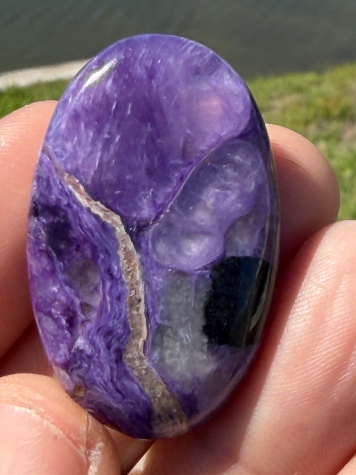 AA Charoite Polished Gemstone Small Palmstone 1 5/8″ 16 Grams Colored By Nature.