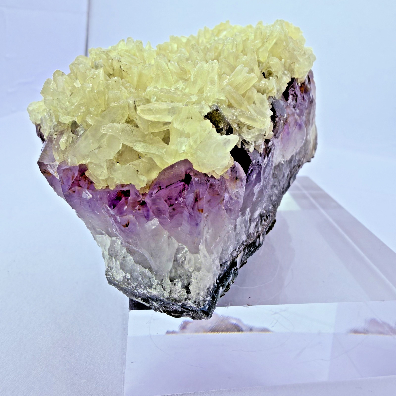 Rare Purple Amethyst Yellow Calcite Cluster Brazil 4.8″ Display