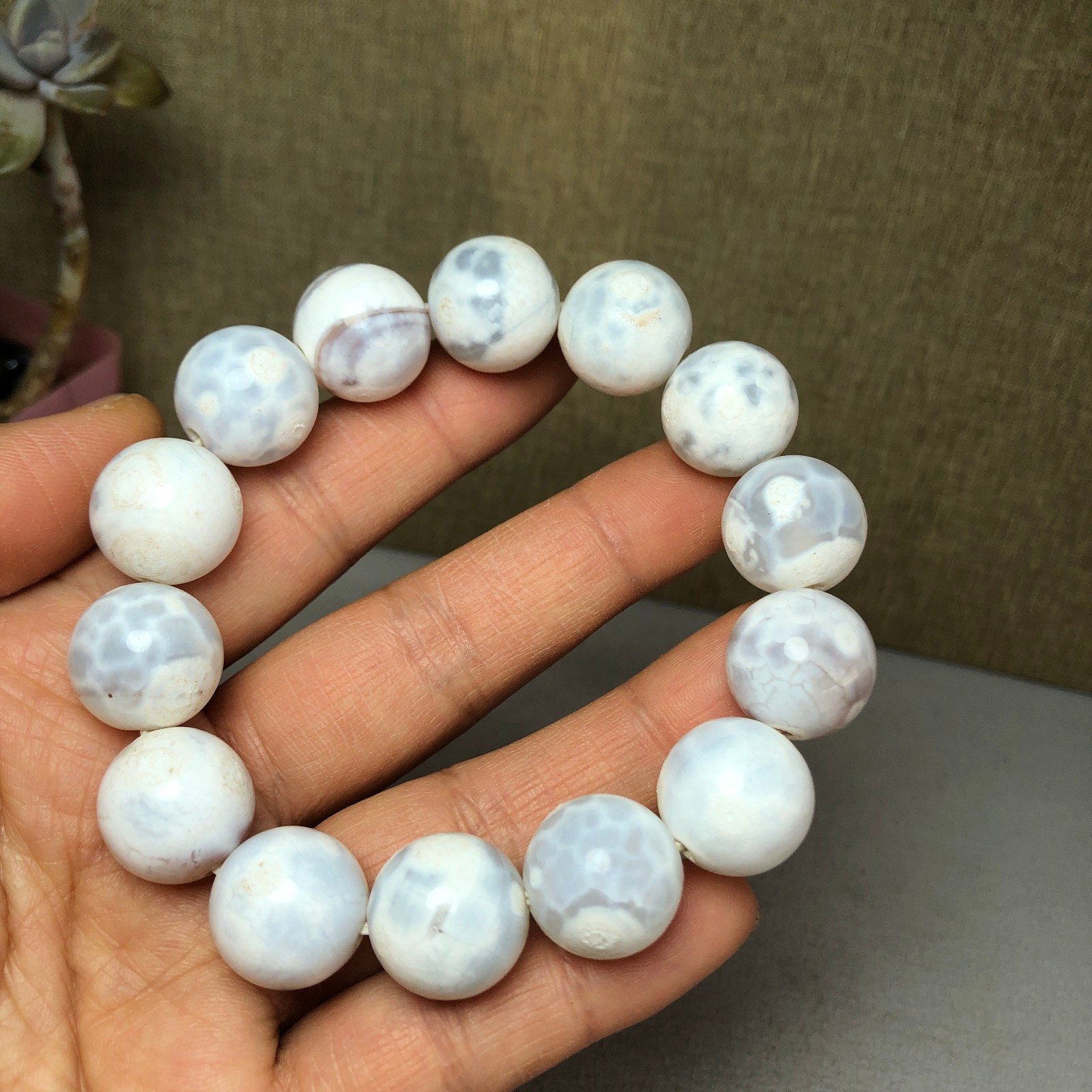 1pcs wholesale Natural sakura rough Crystal chain beads bracelet 15-16mm A2791