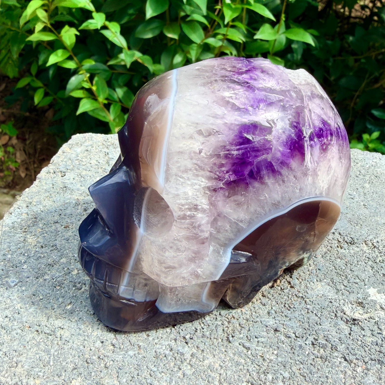 1.73lb Amethyst agate crystal cave skull, Rare hand carved skull specimen