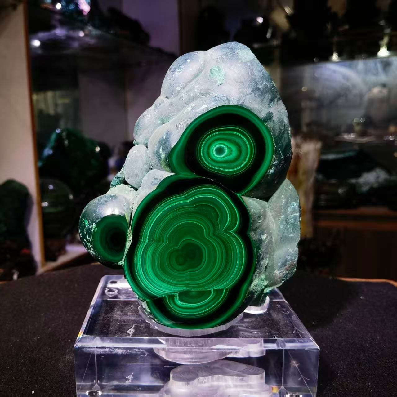 3.96LB Top Natural Malachite Quartz Mineral Specimen Crystal Healing + stand