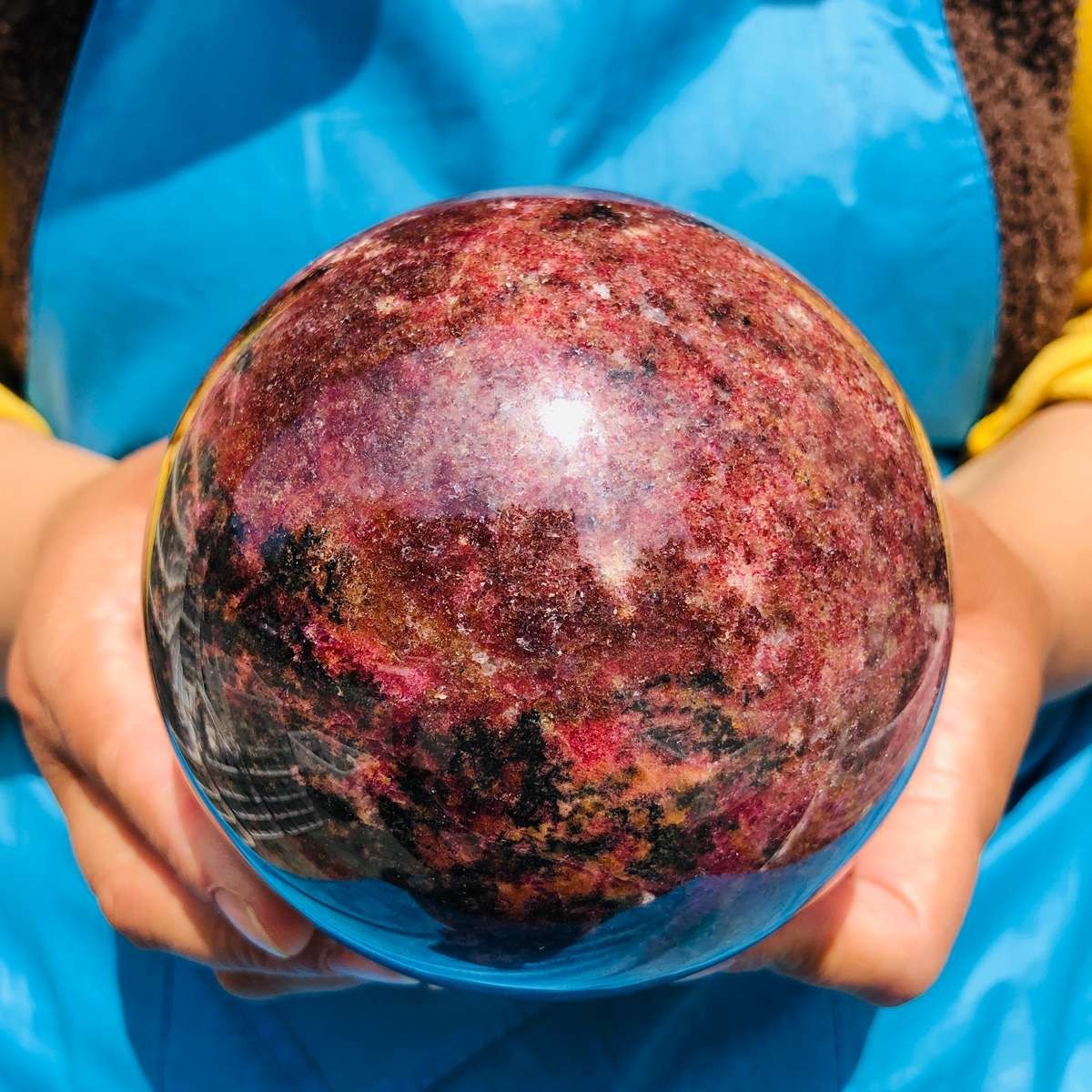 5.65 LB Natural Rhodonite Crystal Sphere Pink Black Healing Gem Stone 4781