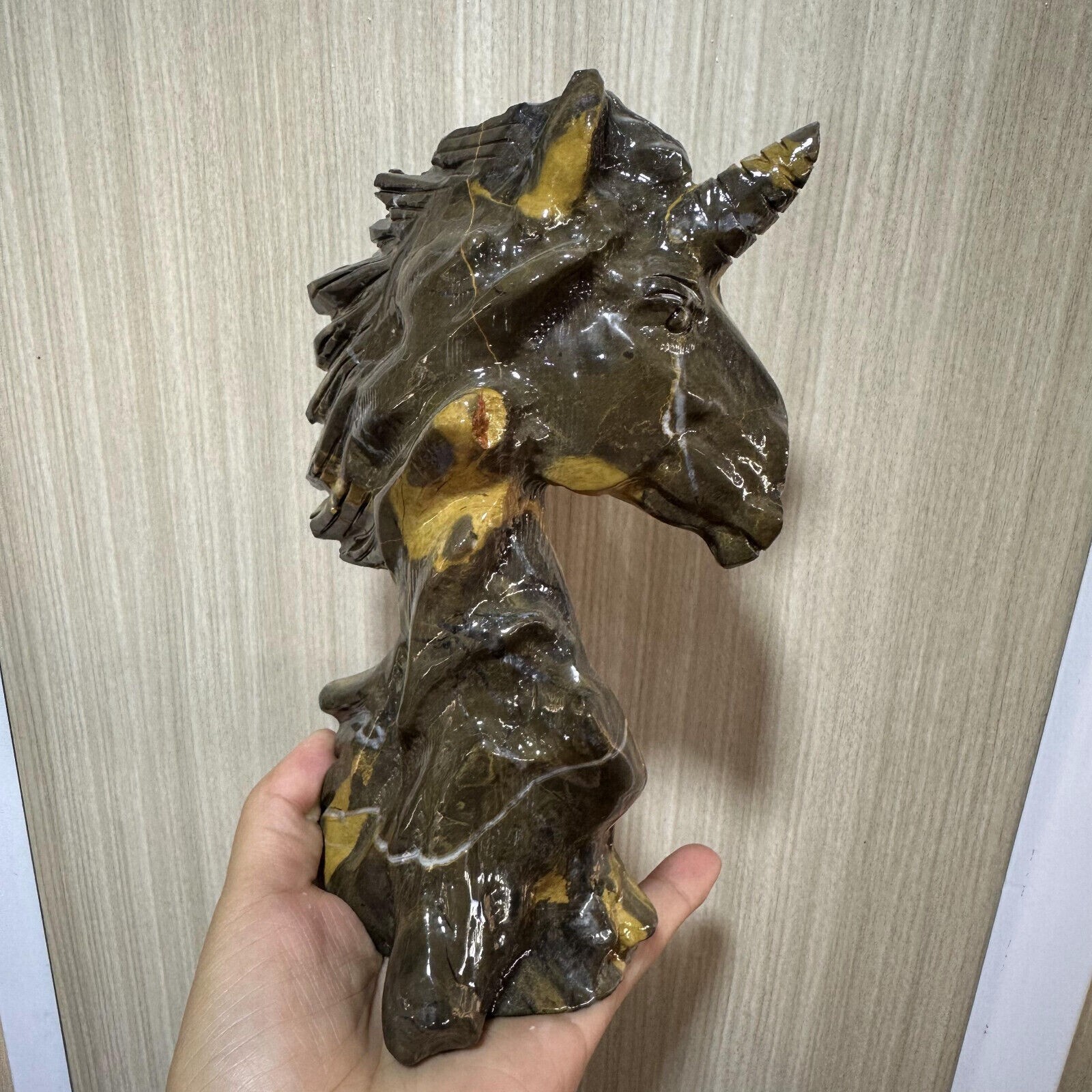 1pc natural Sand topaz hand engraving unicorn skull crystal healing energy gift