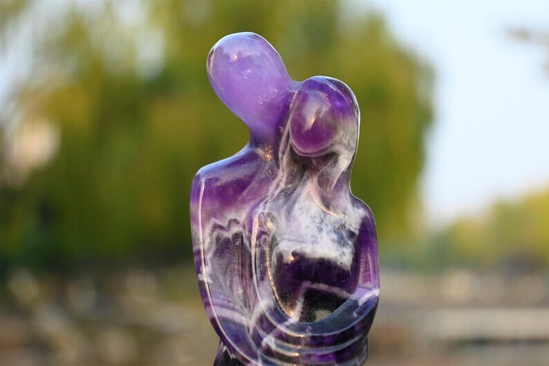 3″ Natural dream amethyst Carved Lovers Reiki Crystal Skull Decor heal gift 1PC