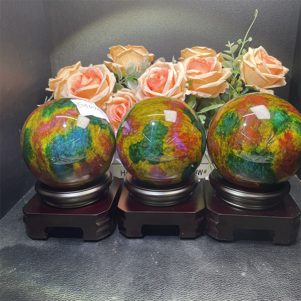 Random 1pc 3.8LB 3.8″Seven Color Stone Sphere Crystal Reiki Quartz Ball+Stand