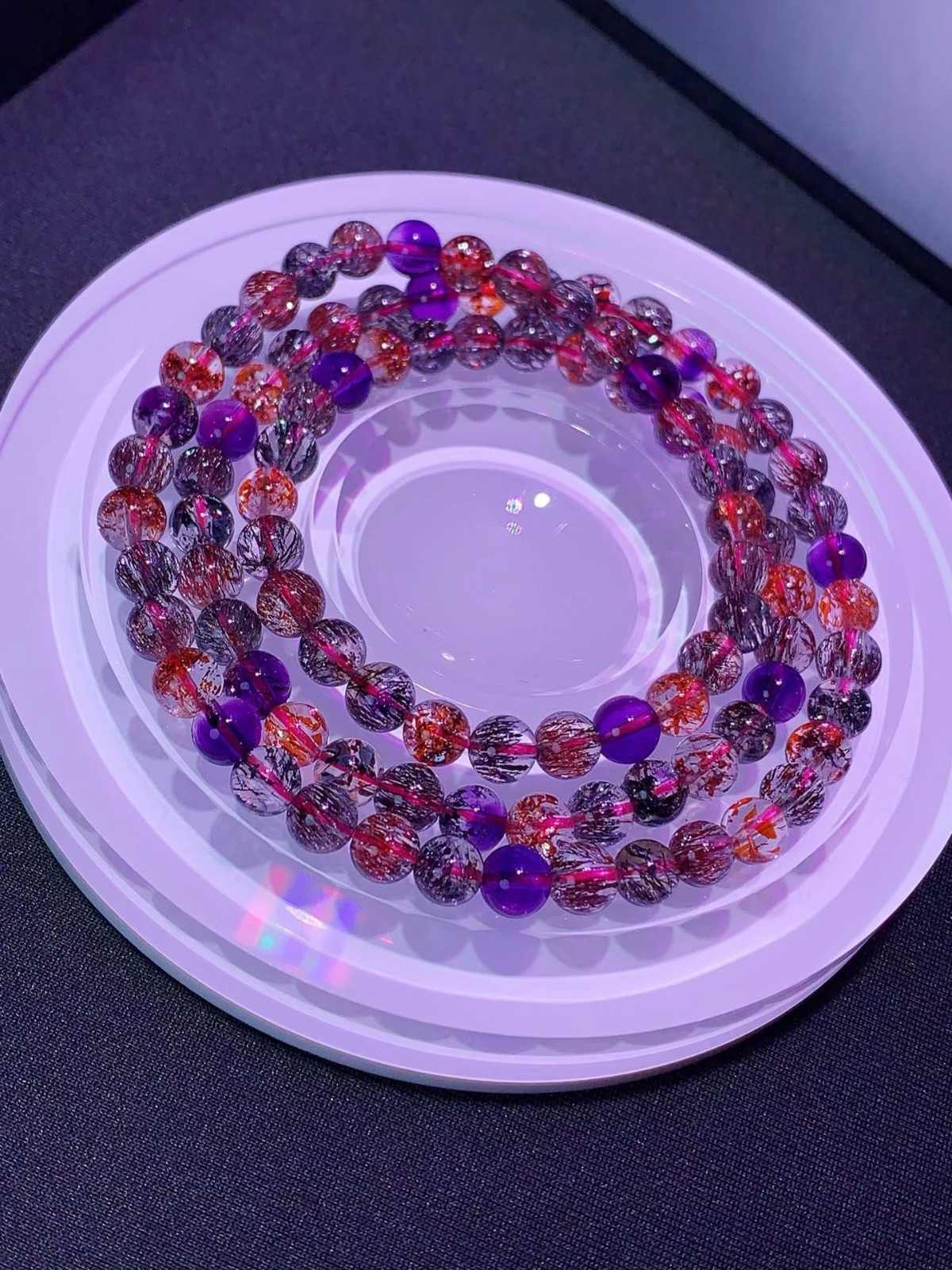 6.2mm TOP Natural Colorful super seven gem quartz crystal energy bracelet 30.9G