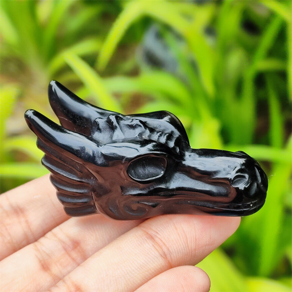 2″ Natural Hand Carved Dragon Skull Quartz Crystal Skull Gem Reiki Healing 1PC