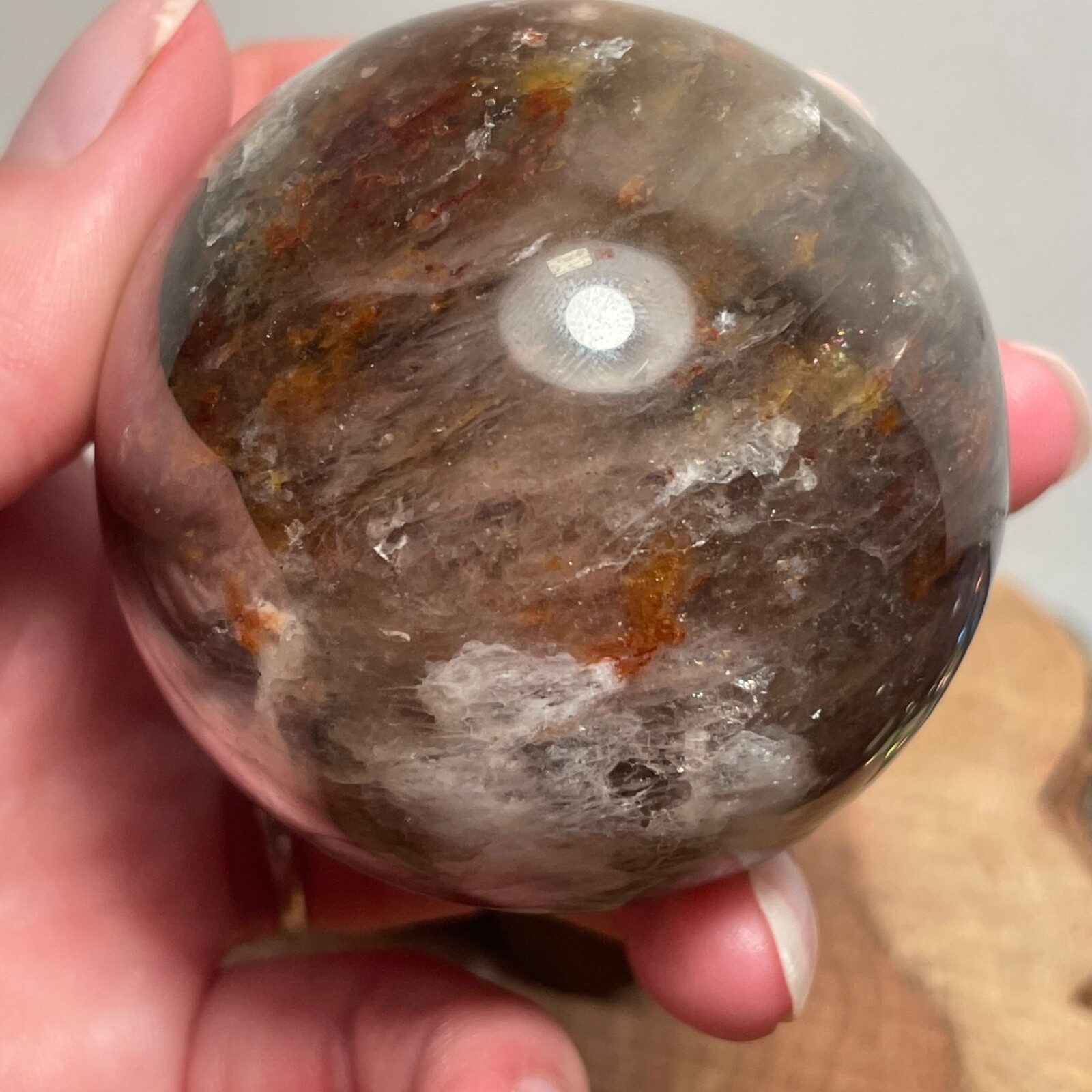 **No Stand** Quartz Sphere Rainbows Garden Hematoid Smoky 240 Grams