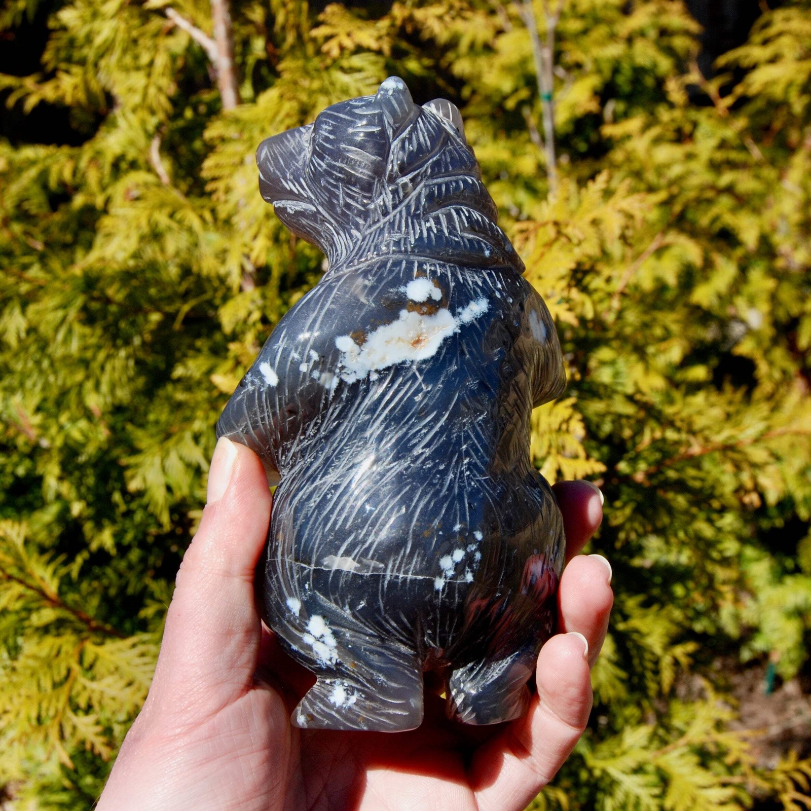 6in XL 1.9lb Agate Geode Carved Crystal Bear