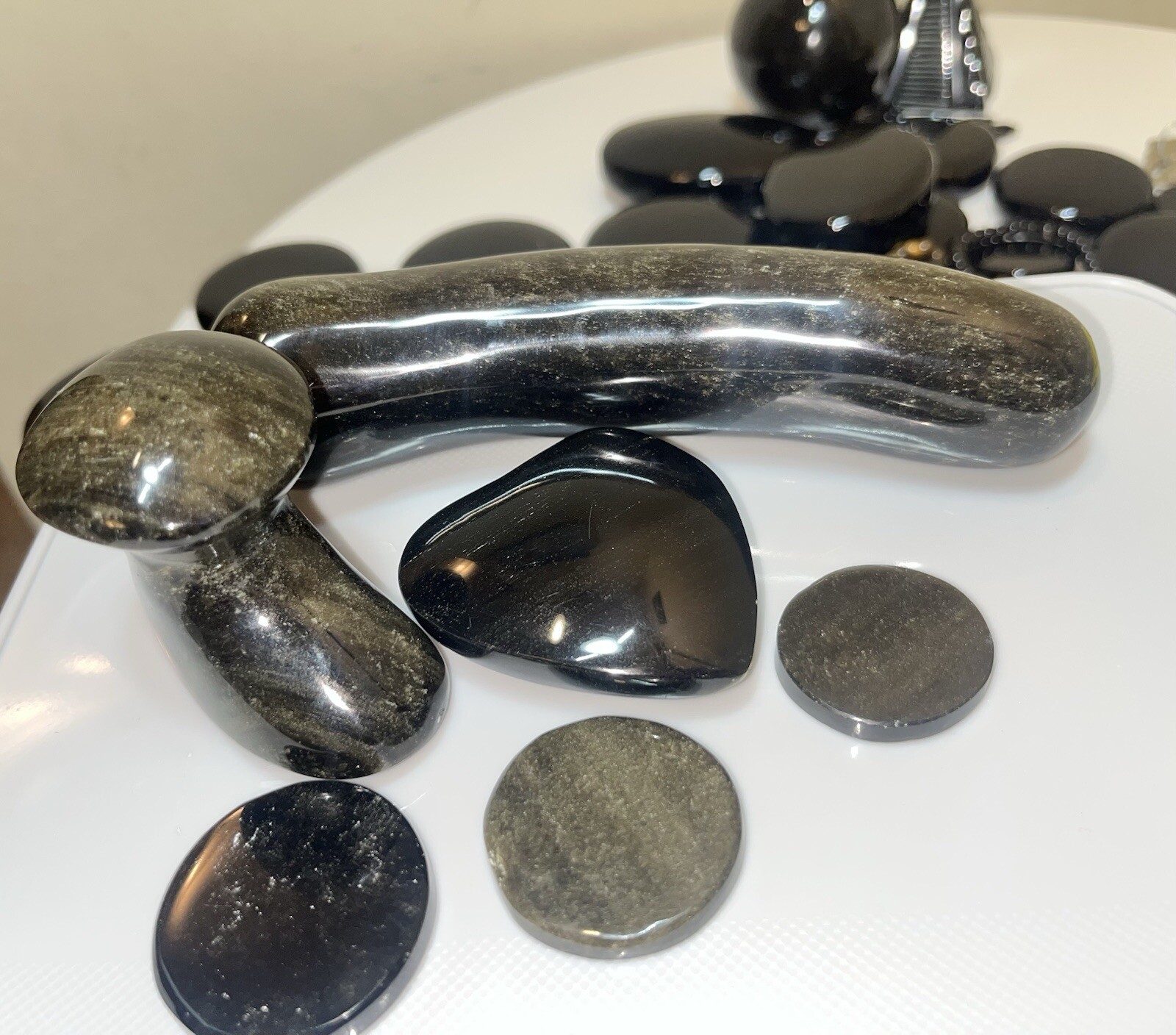 Gold and Black Obsdian Stone: Hot Stones for Massages,Spheres,Bracelets!!!