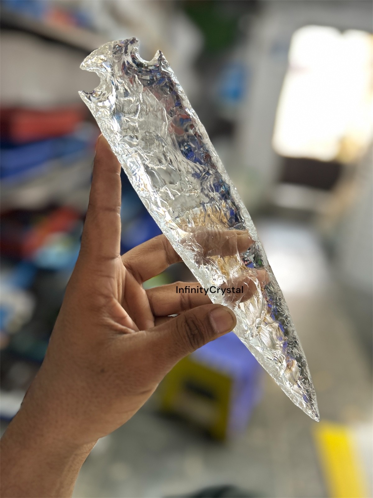10″ Clear Quartz Crystal Glass Arrowhead,Geometric Sculpture, Mystical Spearhead
