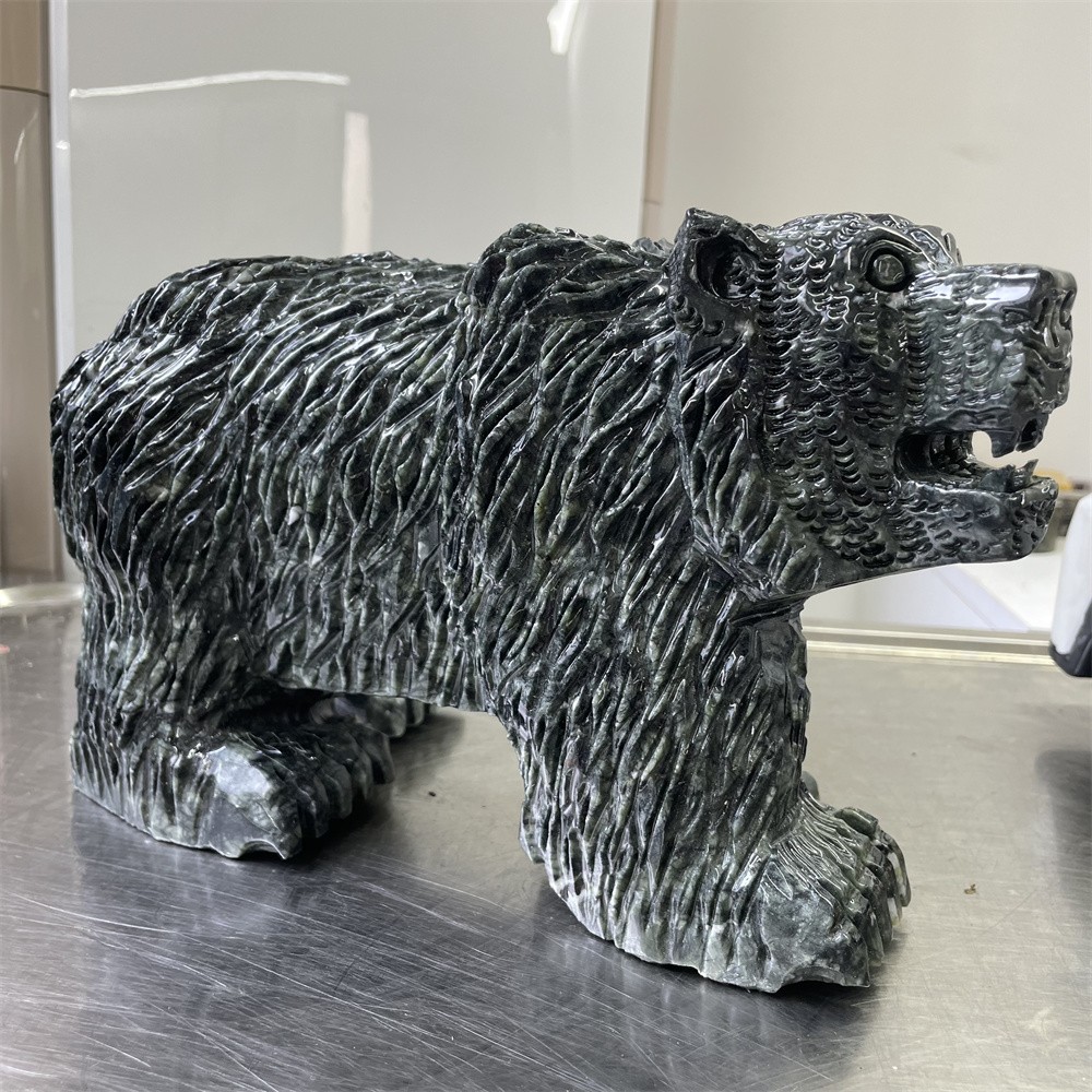 19LB 11.4″ Large Natural Xiuyan Jade Bear Crystal Carving Reiki Statue Quartz