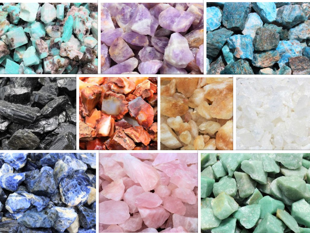 Beginners Crystal Kit 10 pcs in Velvet Pouch: Most Popular Rough Crystals LARGE
