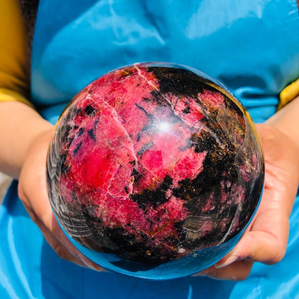 5.78LB Natural Rhodonite Crystal Sphere Pink Black Healing Gem Stone 4801