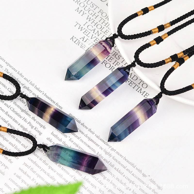 Natural Rainbow Fluorite Quartz Crystal Gemstone Pendant Healing Necklace Amulet