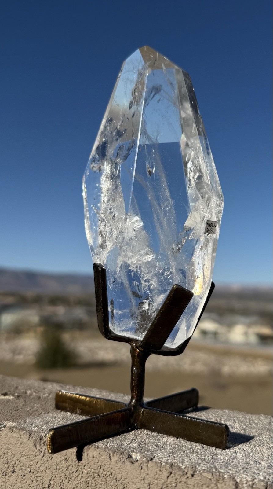 HIGHEST QUALITY CLEAR Quartz Crystal Geometric Freeform 472gr my bEST w/Stand